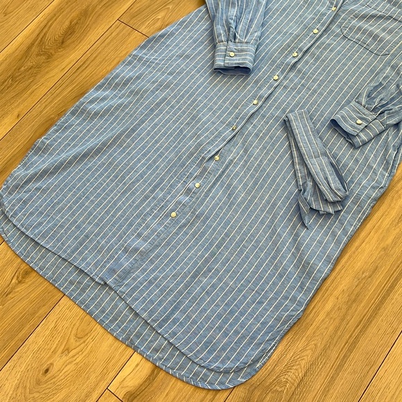 M&S Collection Blue Stripes Linen Blend Midi Shirt Dress - Picture 7 of 15